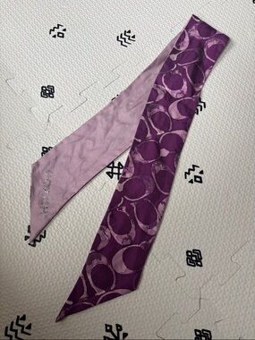 Coach Purple & Lilac Silk Twilly with Crystal logo.